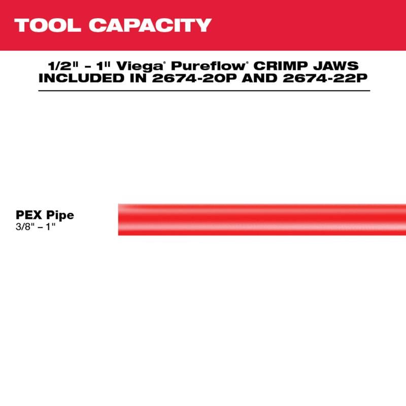 Milwaukee M18 Force Logic w/ 3 PEX Crimp Jaws 1 in. Press Tool Kit Red
