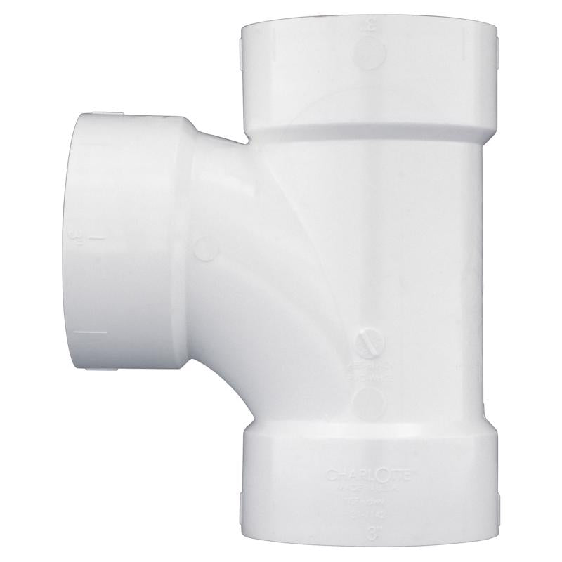 Charlotte Pipe Schedule 40 3 in. Hub X 3 in. D Hub PVC Sanitary Tee with Left Side Inlet 1 pk