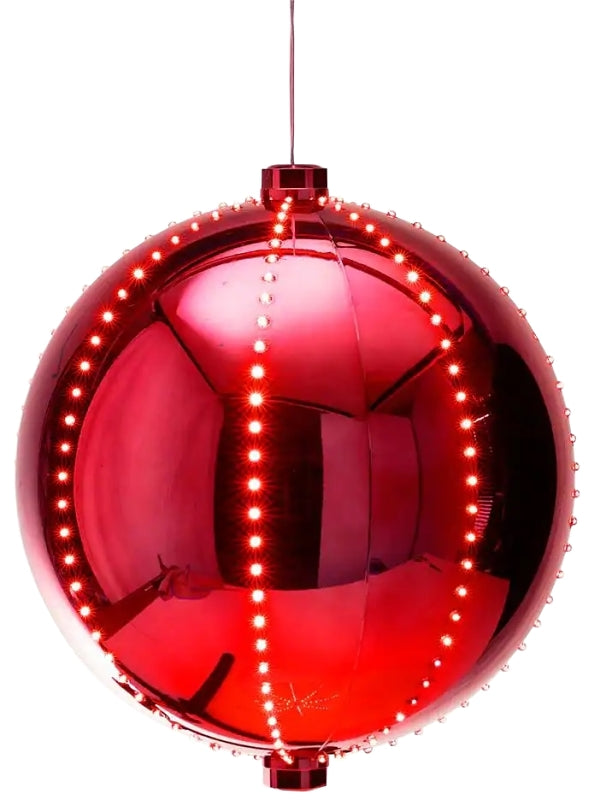 Santas Forest 60821 Ornament, 3 in H, Round Bulb, Plastic, Red, Internal Light/Music: Internal Light, Pack of 12