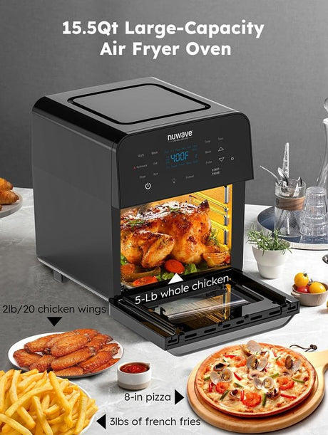 Nuwave 38040 Air Fryer Oven, 15.5 qt, 900, 1500, 1800 W, 1-Basket, LED Touch Pad Control, Black
