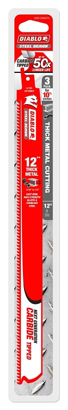 Diablo DS1208CF3 Reciprocating Saw Blade, 1 in W, 12 in L, 8 TPI, Carbide Cutting Edge