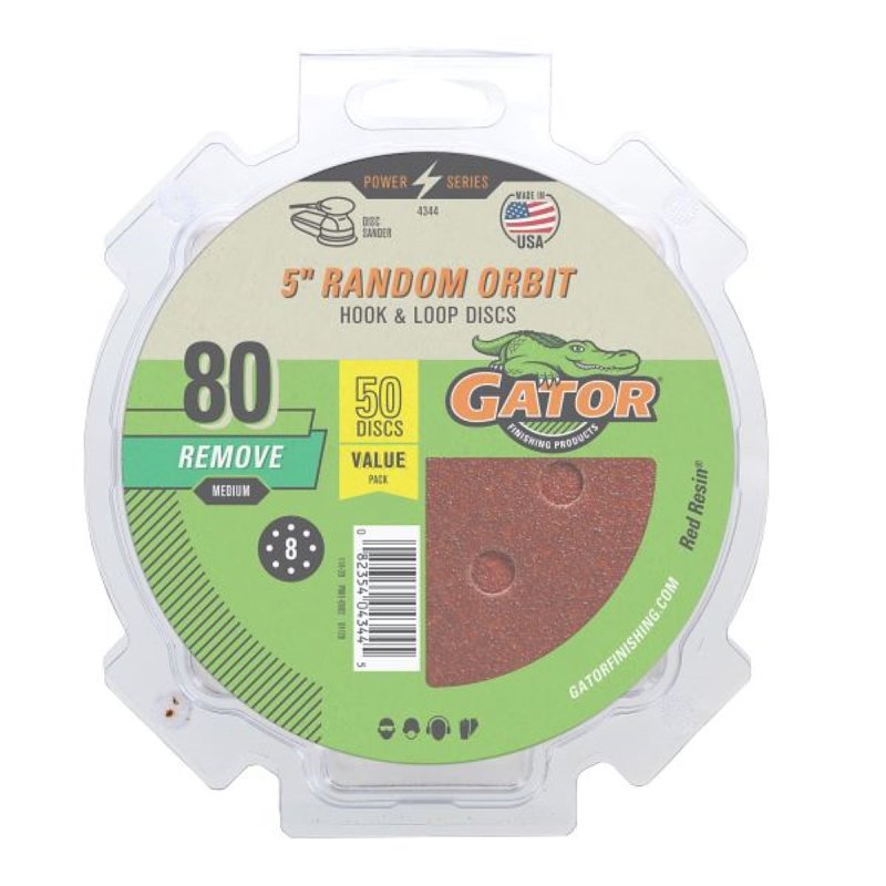 Gator 4344 Sanding Disc, 5 in Dia, 80 Grit, Medium, Aluminum Oxide Abrasive, Vented, 50/PK
