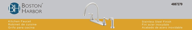 Boston Harbor F8210001NP Kitchen Faucet, 1.8 gpm, 4-Faucet Hole, Metal/Plastic, Stainless Steel, Deck, Lever Handle