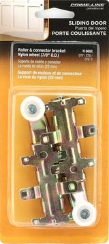 Prime-Line N 6602 Roller Assembly, 7/8 in Dia Roller, 1/4 in W Roller, Nylon, Brown, 1-Roller, 60 lb, Top Mounting