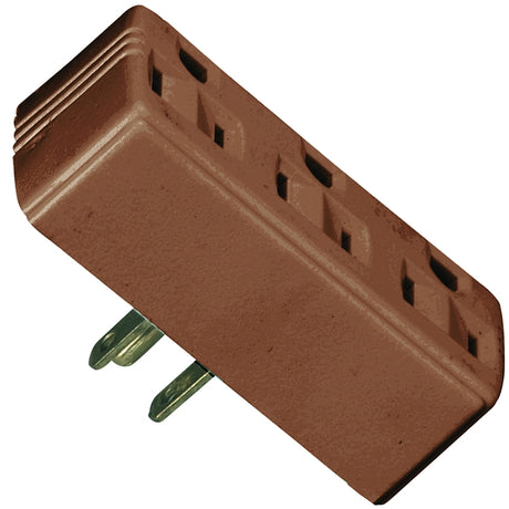 Eaton Wiring Devices BP1147B Outlet Adapter, 2-Pole, 15 A, 125 V, 3-Outlet, Brown, NEMA: NEMA 5-15R