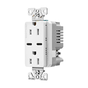Eaton TRUSBC15W-K-L Combination USB Receptacle, 2-Pole, 15 A, 125 V, 2-USB Port, Type C USB, NEMA: NEMA 5-15R, White, Pack of 4