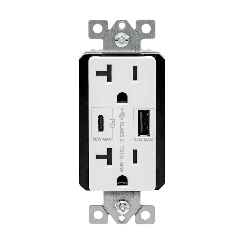 Eaton TRUSBPDAC20W-BOX Receptacle, 20 A, 125 V, Type A, C USB, NEMA: 5-20R, White, Pack of 4