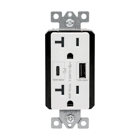 Eaton TRUSBPDAC20W-BOX Receptacle, 20 A, 125 V, Type A, C USB, NEMA: 5-20R, White, Pack of 4
