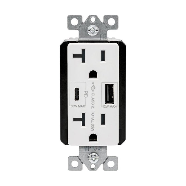 Eaton TRUSBPDAC20W-BOX Receptacle, 20 A, 125 V, Type A, C USB, NEMA: 5-20R, White, Pack of 4