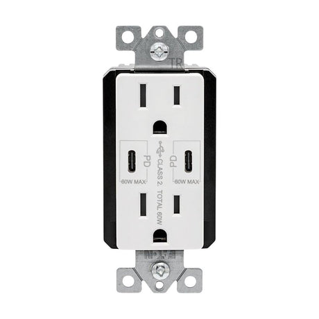 Eaton TRUSBPDC15W-BOX Receptacle, 15 A, 125 V, Type C USB, NEMA: 5-15R, White, Pack of 4