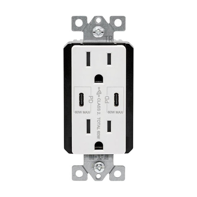 Eaton TRUSBPDC15W-BOX Receptacle, 15 A, 125 V, Type C USB, NEMA: 5-15R, White, Pack of 4