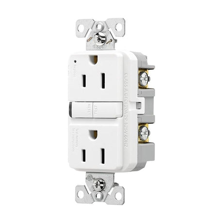 Eaton TRGF15W-BX-L Receptacle, 125 V, 15 A, NEMA: 5-15R, GFCI Socket, Back, Side Wiring, White, Pack of 6