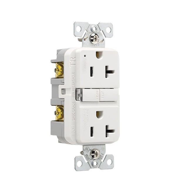 Eaton TRGF20W-BX-L Receptacle, 125 V, 20 A, NEMA: 5-20R, GFCI Socket, Back, Side Wiring, White, Pack of 10