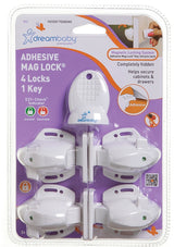 Dreambaby Adhesive Mag Locks Series L855A Cabinet Lock, 1-1/2 in L, 1-1/2 in W, Plastic, White