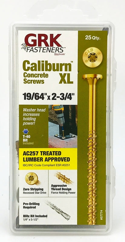 GRK Fasteners CALIBURN XL 57774 Heavy-Duty Concrete Screw, 19/64 in Dia, 2-3/4 in L, 3135 lb, Steel