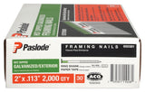 Paslode 650381 Framing Nail, 2 in L, Low Carbon Steel, Hot-Dip Galvanized, Round Head, Ring Shank