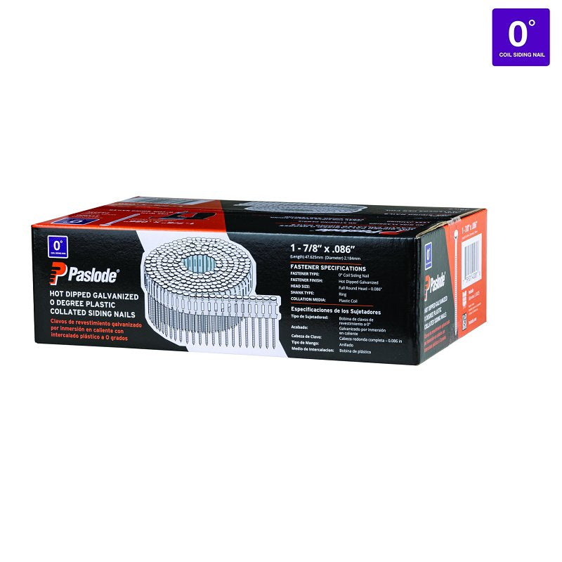 Paslode 650955 Coil Siding Nails, 1-7/8 in L, 14 ga, Steel, Hot-Dipped Galvanized, Round Head, Ring Shank