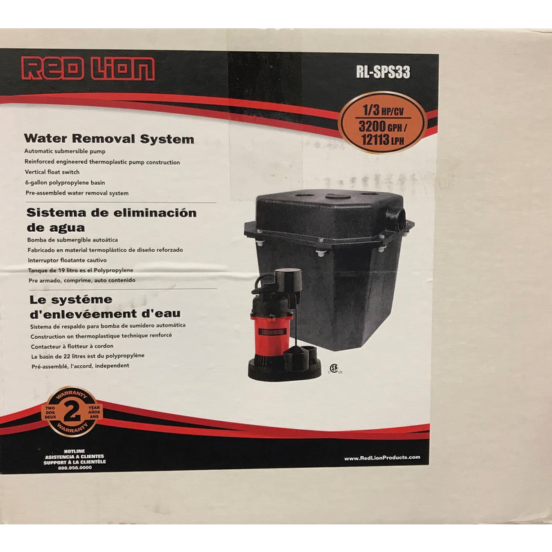 Red Lion 1/3 HP 3200 gph Thermoplastic Vertical Float Switch AC Sump Pump 8 ft