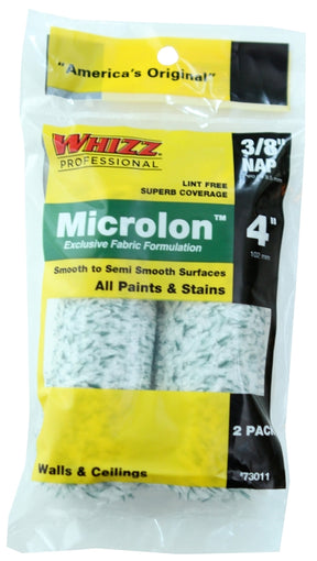 Whizz 73011 Mini Roller Cover, 3/8 in Thick Nap, 4 in L, Microlon Cover, 2/PK