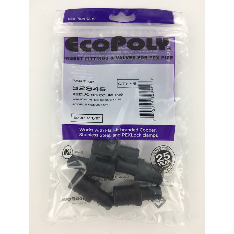 Flair-It Ecopoly 3/4 in. PEX Barb X 1/2 in. D PEX Plastic Reducing Coupling