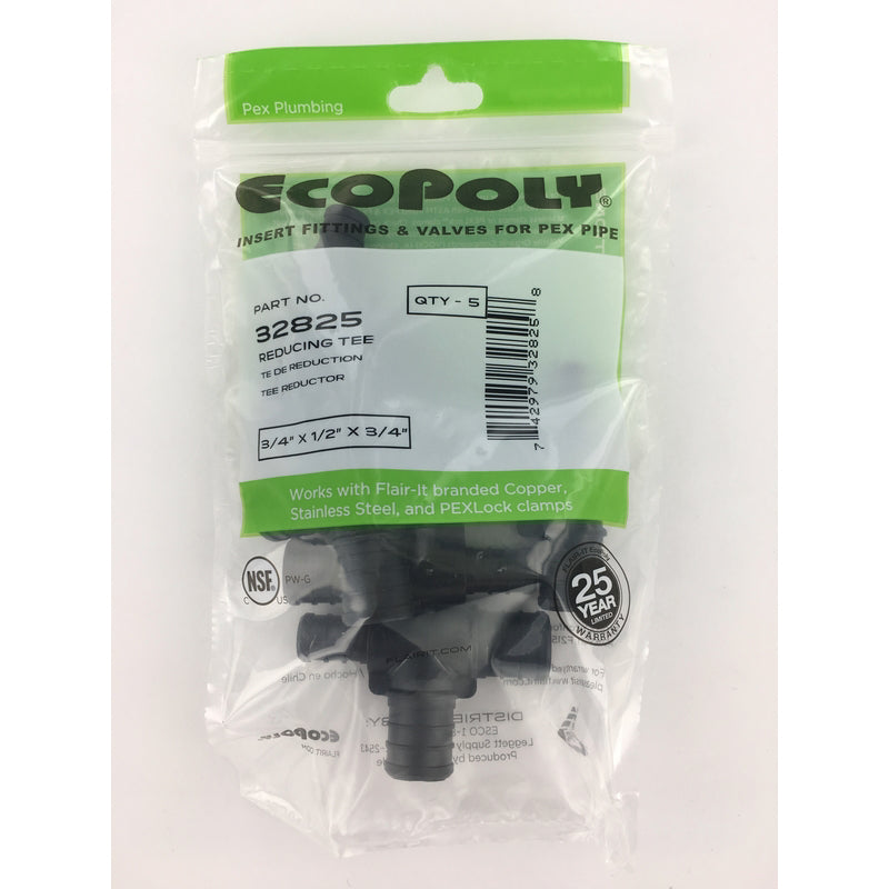 Flair-It Ecopoly 3/4 in. PEX Barb X 1/2 in. D PEX Plastic Reducing Tee