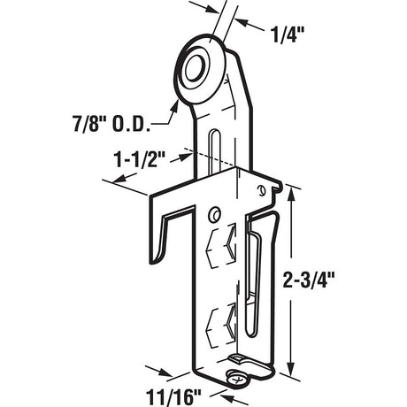 Prime-Line N 6548 Roller Assembly, 7/8 in Dia Roller, 1/4 in W Roller, Steel, Silver, 1-Roller, 40 lb, Top Mounting