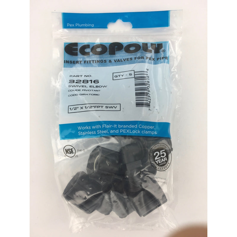 Flair-It Ecopoly 1/2 in. PEX Barb X 1/2 in. D FPT Plastic Swivel Elbow