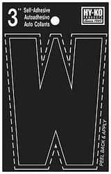 Hy-Ko 30400 Series 30433 Self-Stick Die-Cut Letter, Character: W, 3 in H Character, Black Character, Vinyl, Pack of 10