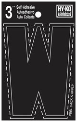 Hy-Ko 30400 Series 30433 Self-Stick Die-Cut Letter, Character: W, 3 in H Character, Black Character, Vinyl, Pack of 10