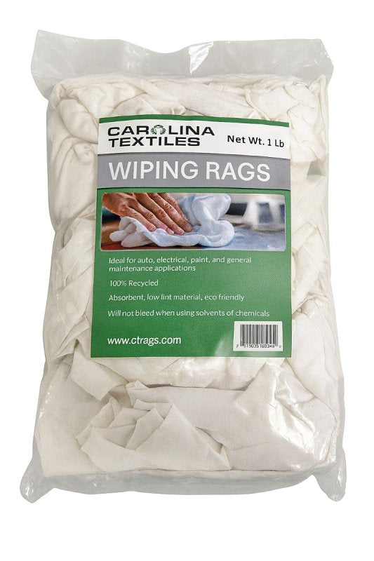 All Rags R701-1LB-BAG Recycled T-Shirt Knit Rag, 15 in L, 15 in W, Cotton, White