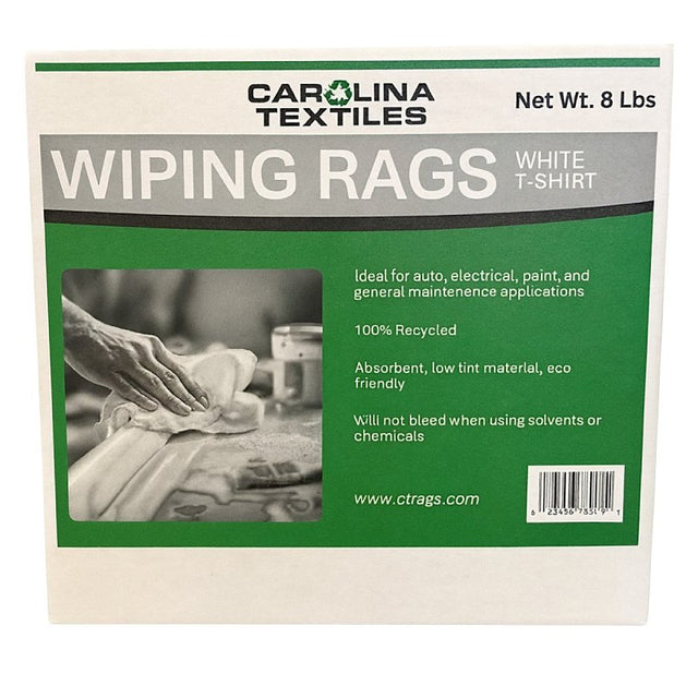 All Rags R701-8LB-BOX Recycled T-Shirt Knit Rag, 15 in L, 15 in W, Cotton, White