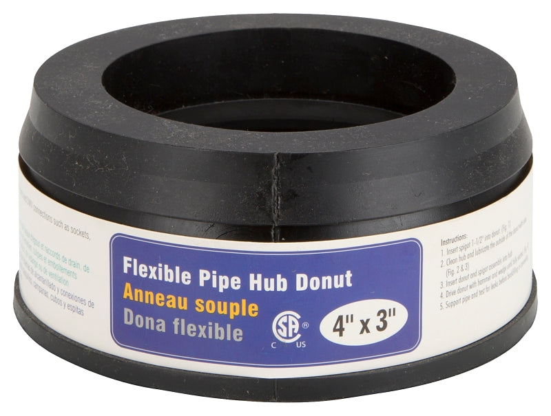 ProSource 44U-305 Hub Donut, 4 x 3 in, PVC, Black