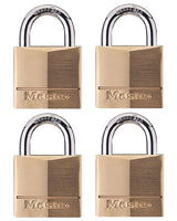 Master Lock 140Q Padlock, 1-9/16 in W Body, Keyed Alike Key, 1/4 in Dia Shackle, Steel Shackle, Solid Brass Body, Gold