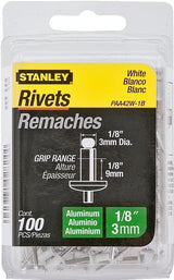STANLEY PAA42W-1B Pop Rivet, Reusable, 1/8 in Grip, 1/8, 1-1/2 in L, Aluminum