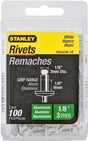 STANLEY PAA42W-1B Pop Rivet, Reusable, 1/8 in Grip, 1/8, 1-1/2 in L, Aluminum