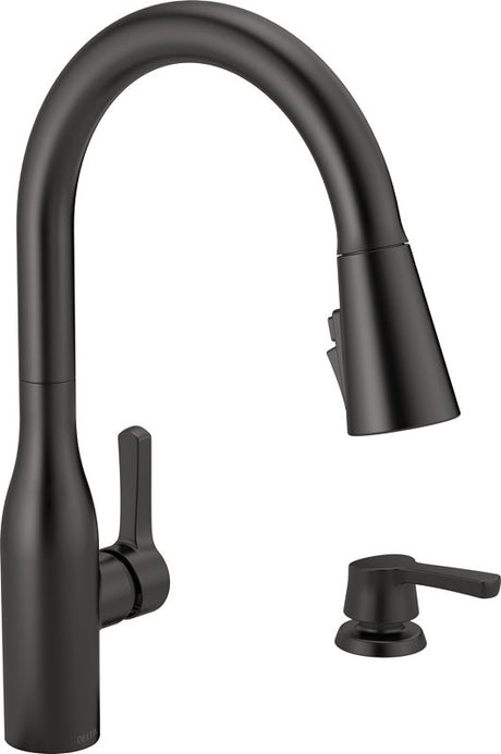 Delta Marca Series 19780Z-BLSD-DST Kitchen Faucet, 1.8 gpm, 1-Handle, 4-Faucet Hole, Metal, Matte, Deck