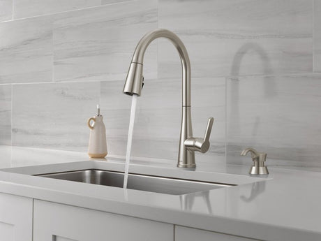 Delta Charmaine Series 19962Z-SSSD-DST Kitchen Faucet, 1.8 gpm, Metal, Stainless, Deck, 8 in Faucet Centers