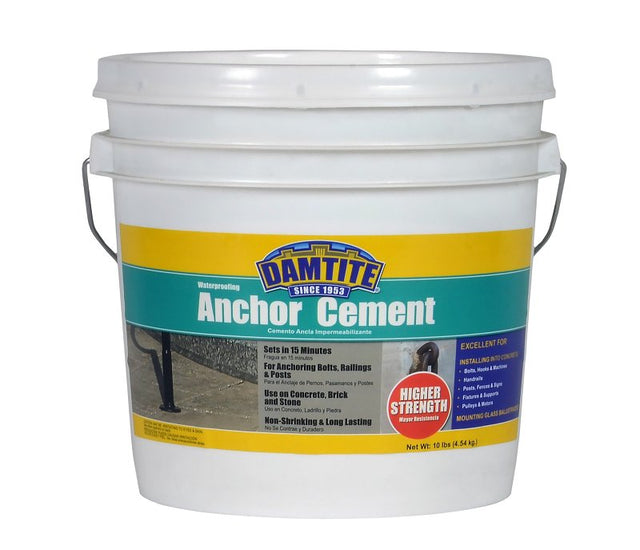 Damtite 08122 Anchoring Cement, Powder, Gray, 48 hr Curing, 10 lb Pail