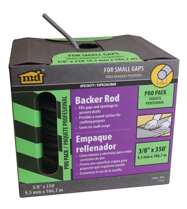 M-D 71550 Backer Rod, 3/8 in Dia, 350 ft L, Polyethylene, Gray