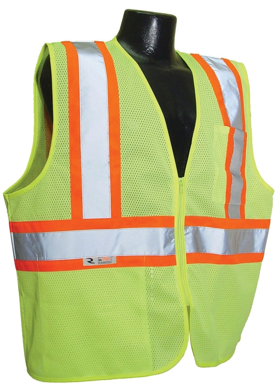 Radians SV22-2ZGML Economical Safety Vest with Two-Tone Trim, L, Unisex, Fits to Chest Size: 26 in, Polyester, Zipper