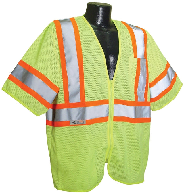 Radians SV22-3ZGM-2X Economical Safety Vest with Two-Tone Trim, 2XL, Polyester, High-Visibility Green, Zipper