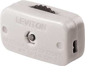 Leviton C24-00423-3KW Cord Switch, 3/6 A, 125/250 V, White