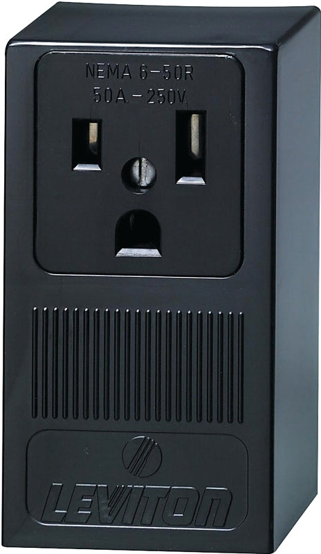 Leviton B01-05378-000 Electrical Receptacle, Surface Mounting, 2-Pole, 125/250 V, 50 A, NEMA: NEMA 6-50R, Black