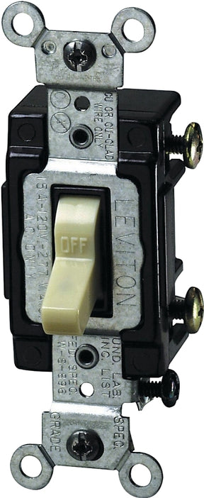 Leviton C21-05501-LHI Series Toggle Switch, Ivory, 15 A, 120 V, Thermoplastic Housing Material