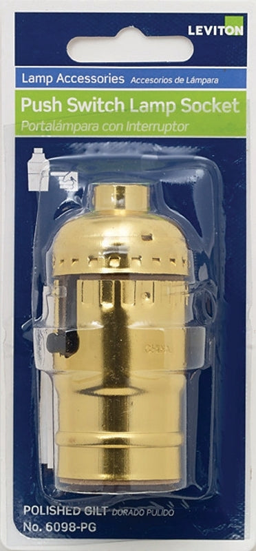 Leviton 6098-PG Lamp Holder, 250 V, 660 W, Aluminum Contact, Phenolic Housing Material, Brass