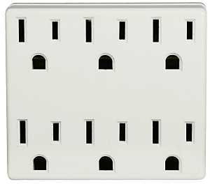 Leviton C22-6ADPT-00W Outlet Adapter, 2 -Pole, 15 A, 125 V, 6 -Outlet, NEMA: NEMA 5-15R, White