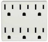 Leviton C22-6ADPT-00W Outlet Adapter, 2 -Pole, 15 A, 125 V, 6 -Outlet, NEMA: NEMA 5-15R, White