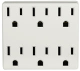 Leviton C22-6ADPT-00W Outlet Adapter, 2 -Pole, 15 A, 125 V, 6 -Outlet, NEMA: NEMA 5-15R, White