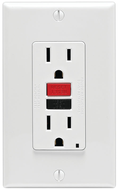 Leviton C12-GFNT1-RNW GFCI Duplex Receptacle, Polycarbonate, White, 2-Pole, 15 A, 125 V, Back, Side Wiring