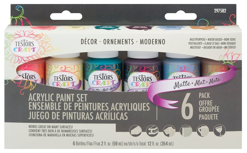 Testors 297582 Craft Paint Set, Assorted, 2 oz, Bottle, 6/PK